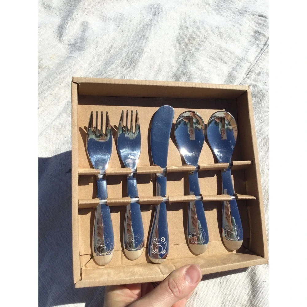 Kiddobloom kids silverware set of‎ 5 NEW fork spoon knife silver stainless steel